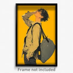 Anime Art Poster - Man Feeling Jubilation Wearing Modern Yellow Bag (Print)