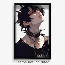 Anime Art Poster - Boy Feeling Obstinate Wearing Warlike Spiked Collar (Print)