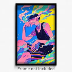 Anime Art Poster - Boy Feeling Relaxed Wearing Striped Black Tank Top (Print)