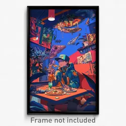 Art Poster - Far Pizza Shop (Psychedelic Trippy Weird 11x17 Cartoon Print)
