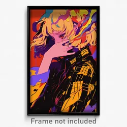 Anime Art Poster - Girl Feeling Dislike Wearing Mellow Plaid Jacket (Print)