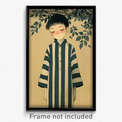 Art Poster - Boy Feeling Negative, Classic Vertical Striped Dress (Art Print)