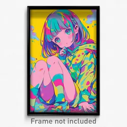 Anime Art Poster - Girl Feeling Expectancy, Hard To Find Colored Stripes (Print)