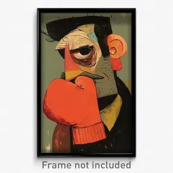 Art Poster - Man Feeling Dominant Wearing Wobbly Red Mittens (Art Print)