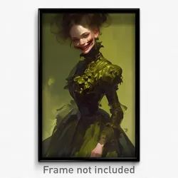 Art Poster - Woman Feeling Grinning Wearing Amusing Frilled Dress (Print)