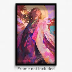 Art Poster - Woman Feeling Happiness Wearing Fantastic Pink Kimono (Art Print)