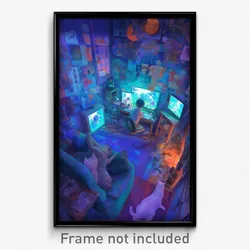 Art Poster - Cluttered Cathouse (Psychedelic Trippy Weird 11x17 Print)