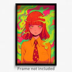 Anime Art Poster - Woman Feeling Self Motivated, Well To Do Orange Necktie
