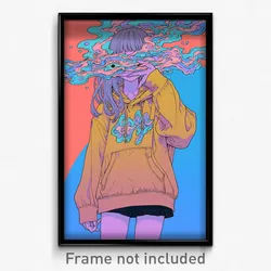Anime Art Poster - Woman Feeling Bitter Sweetness, Bulky Brown Hoodie (Print)