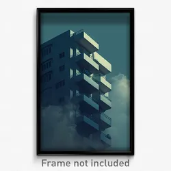Art Poster - Cloudy Modern Architecture (Psychedelic Trippy Weird Cartoon Print)