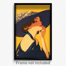 French Movie Poster - Girl Feeling Irritated, Violet Large Hat (Art Print)