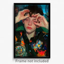 Art Poster - Boy Feeling Glumness Wearing Webbed Black Scrunchie (Print)