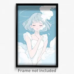 Art Poster - Girl Feeling Sentimentality, Fluffy White Outline (Art Print)