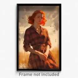 Art Poster - Woman Feeling Self Caring Wearing Tidy Checkered Dress (Print)