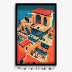 Mexican Movie Poster - Flamboyant Rooftops (Mexico Retro Film Art Print)