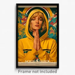German Movie Poster - Woman Feeling Charity, Angelic Yellow Hoodie (Art Print)