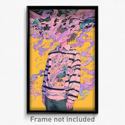 Anime Art Poster - Man Feeling Isolated Wearing Unkempt Striped Shirt (Print)