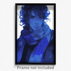 Art Poster - Boy Feeling Joviality Wearing Outlandish Blue Scarf (Art Print)