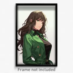 Anime Art Poster - Woman Feeling Stressed Wearing Zealous Green Coat (Print)