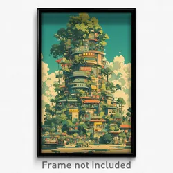 Thai Movie Poster - Oval Anime Architecture (Thailand Retro Film Art Print)