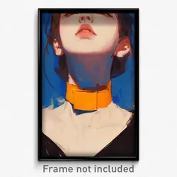 Anime Art Poster - Woman Feeling Dejection Wearing Warlike Orange Choker (Print)