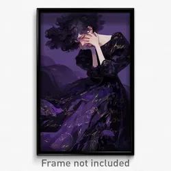 Anime Art Poster - Woman Feeling Grief Wearing Creative Purple Dress (Print)