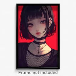 Anime Art Poster - Woman Feeling Distracted Wearing Strong Cross Choker (Print)