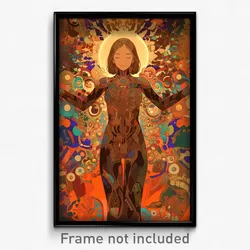 Anime Art Poster - Woman Feeling Calmness Wearing Buoyant Brown Bodysuit (Print)
