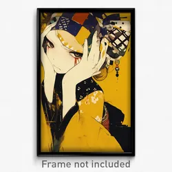 Art Poster - Girl Feeling Cruelty Wearing Orderly Yellow Headwear (Print)
