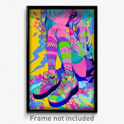 Anime Art Poster - Girl Feeling Interest, Realistic Multicolored Legwear (Print)