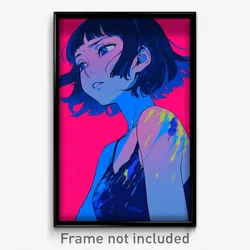 Anime Art Poster - Girl Feeling Negative Wearing Valuable Blue Tank Top (Print)