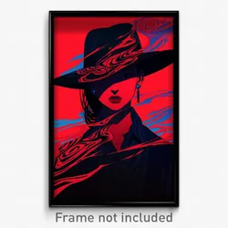 Anime Art Poster - Woman Feeling Uncertainty Wearing Red Fedora (Print)
