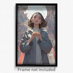 Movie Art Poster - Girl Feeling Surprise, Gray Grey Coat (Retro Film Print)