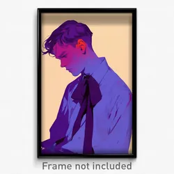 Art Poster - Boy Feeling Dismay Wearing Fluid Purple Bow (Art Print)