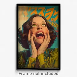 Hebrew Movie Poster - Woman Feeling Excited, Yellow Green Sleeves (Art Print)