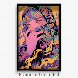 Anime Art Poster - Woman Feeling Alarm Wearing Thoughtful Purple Capelet (Print)