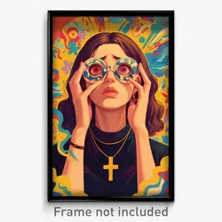 Greek Movie Poster - Girl Feeling Dread, Voluminous Grey Framed Eyewear (Print)