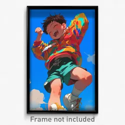 Art Poster - Boy Feeling Excitement Wearing Silky Multicolored Footwear (Print)