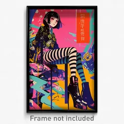 Movie Art Poster - Girl Feeling Hospitable, Valuable Vertical Striped Legwear