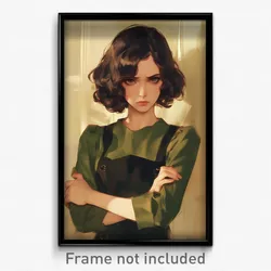 Art Poster - Women Feeling Grumpiness Wearing Wobbly Green Apron