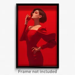 Art Poster - Woman Feeling Arrogant Wearing Posh Red (Print)