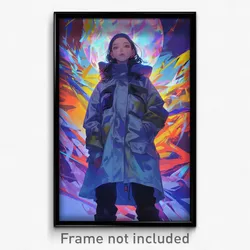 Anime Art Poster - Girl Feeling Astonished Wearing Orderly Grey Coat (Print)