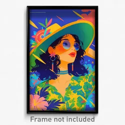 Mexican Movie Poster - Girl Feeling Jubilation, Green Straw Hat (Art Print)