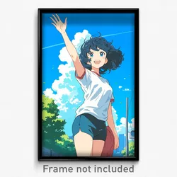 Anime Art Poster - Women Feeling Cheerfulness Wearing Cycling Puffy Short Sleeve