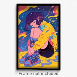 Anime Art Poster - Girl Feeling Sadness Wearing Unique Bobby Socks (Print)
