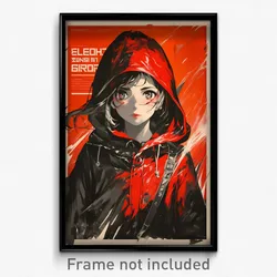 German Movie Poster - Girl Feeling Mystified, Fluid Red Hoodie (Art Print)