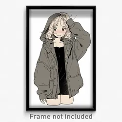 Anime Art Poster - Girl Feeling Stressed, Accomplished Hooded Jacket (Print)