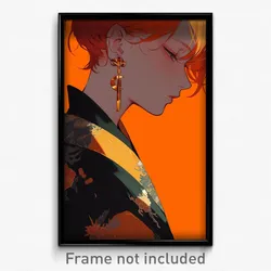 Anime Art Poster - Boy Feeling Self Confident, Buoyant Crescent Earrings (Print)