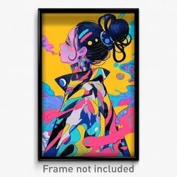 Anime Art Poster - Woman Feeling Gratitude Wearing Curvy Two Tone Jacket (Print)