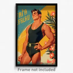 Brazilian Movie Poster - Man Feeling Cheeky, Flowery Black Leotard (Art Print)
